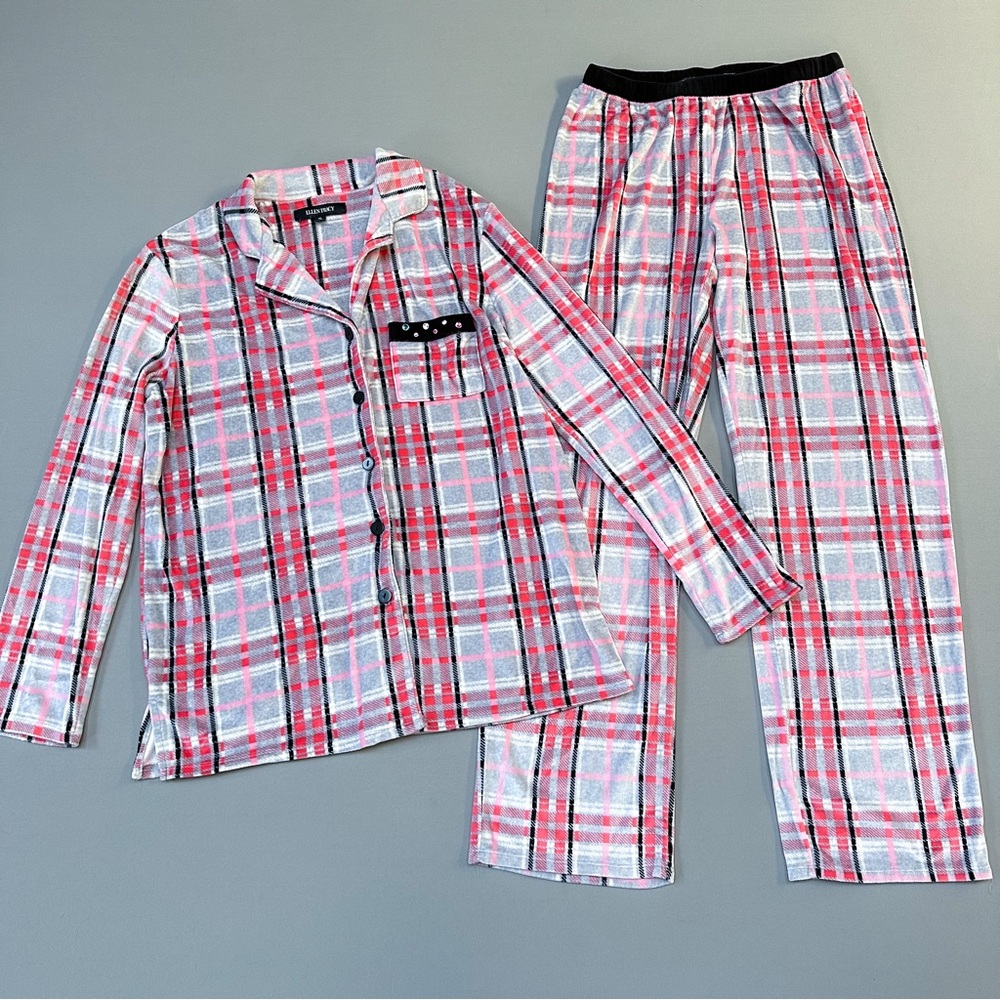 ELLEN TRACY soft fleece plaid PJ pajama set, S.